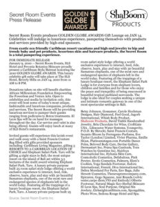 ShaBoom Cosmetics in the Golden Globes Secret Room Press Release