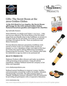 Hollywood Today Press Release Secret Room Golden Globes Gifting Suite Features ShaBoom Products