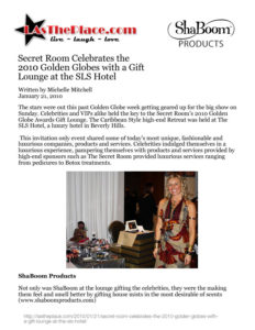 LAsThePlace.com Press Release for Golden Globes Gift Lounge Featuring ShaBoom Products